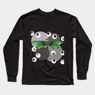 libelula full color sobre circulos grises Long Sleeve T-Shirt